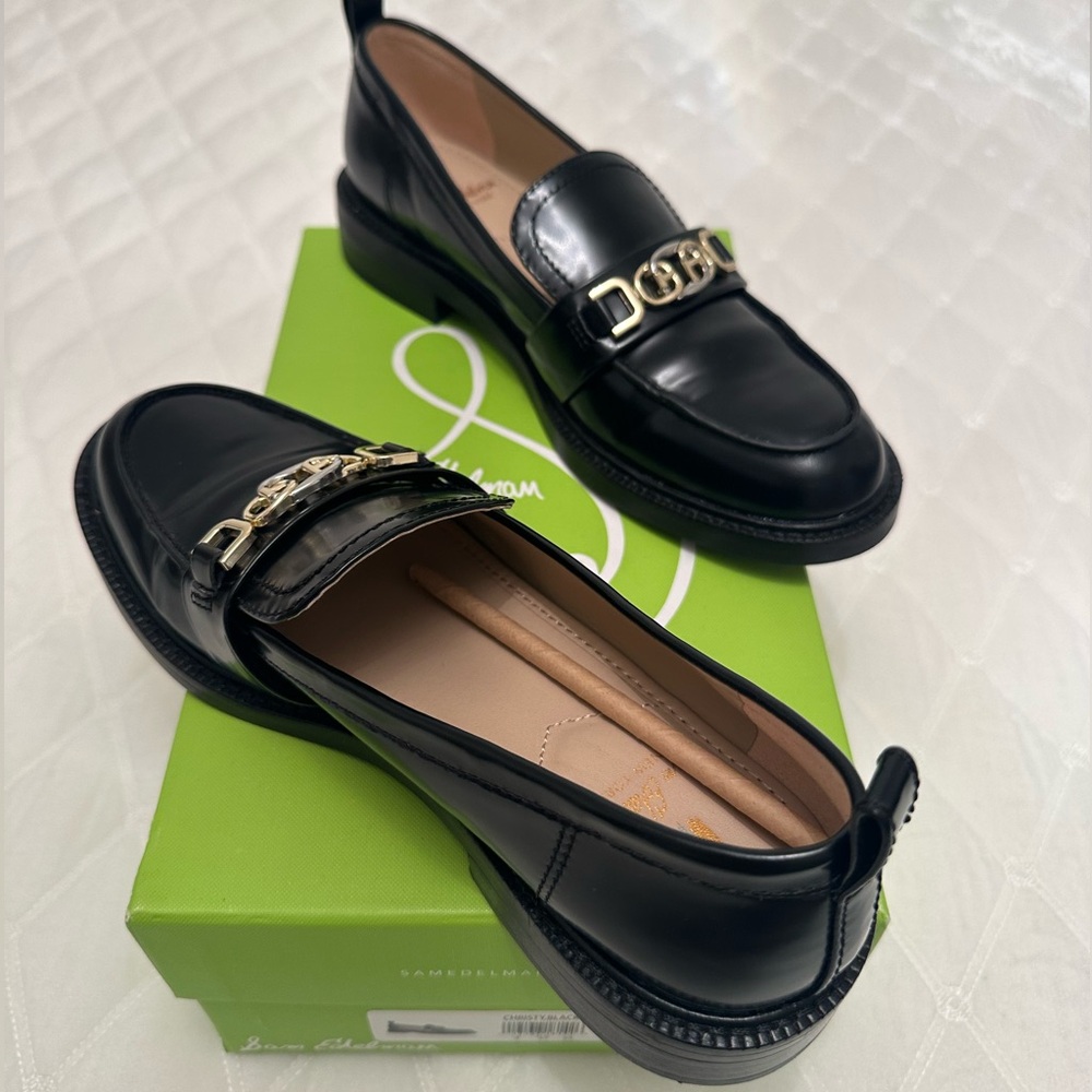 Sam Edelman Black Loafers with Gold Accent